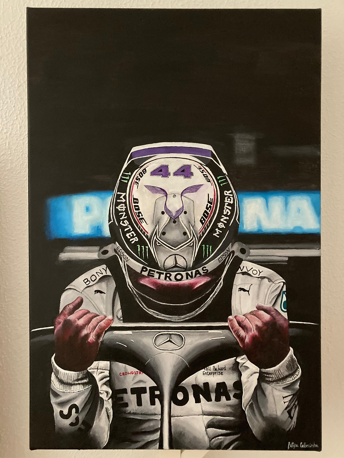 Custom realistic acrylic painting commission by Filipa Cabecinha, hand-painted from a customer's photo.