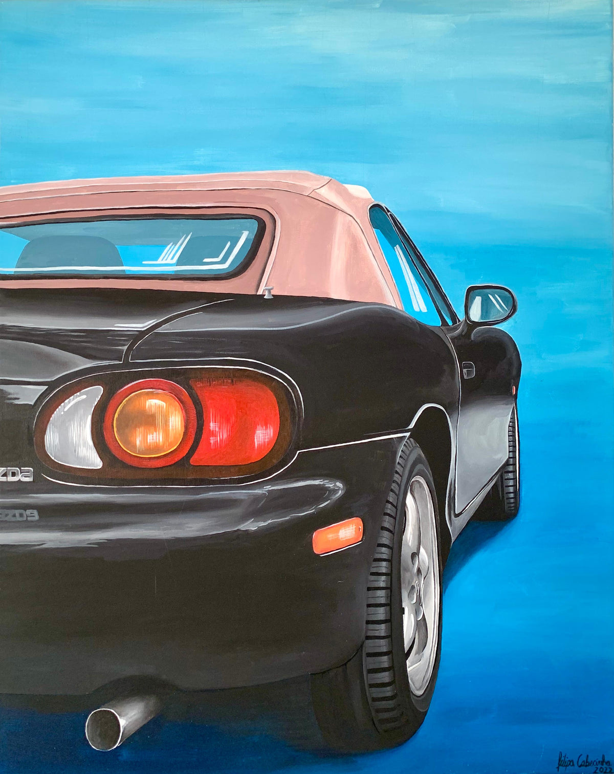 Custom realistic painting commission, detail of brushwork and finish.