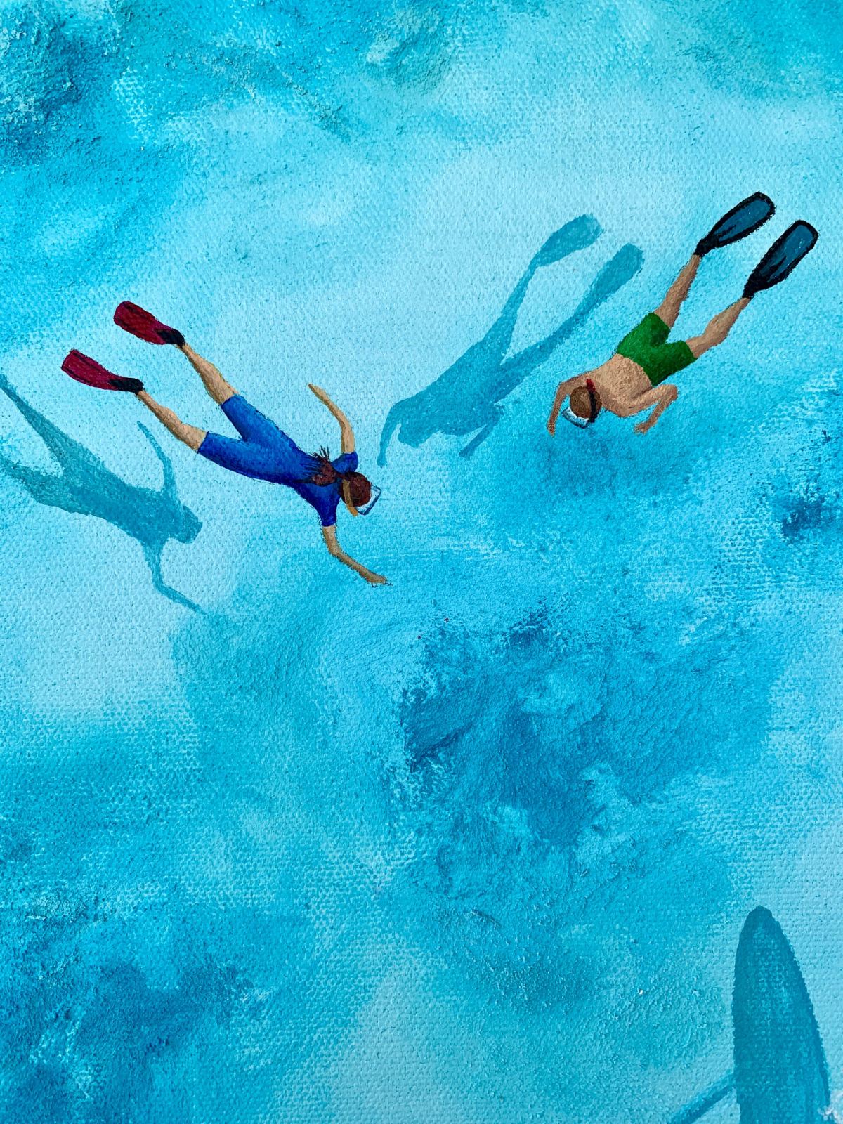 Underwater World original painting, full canvas view.