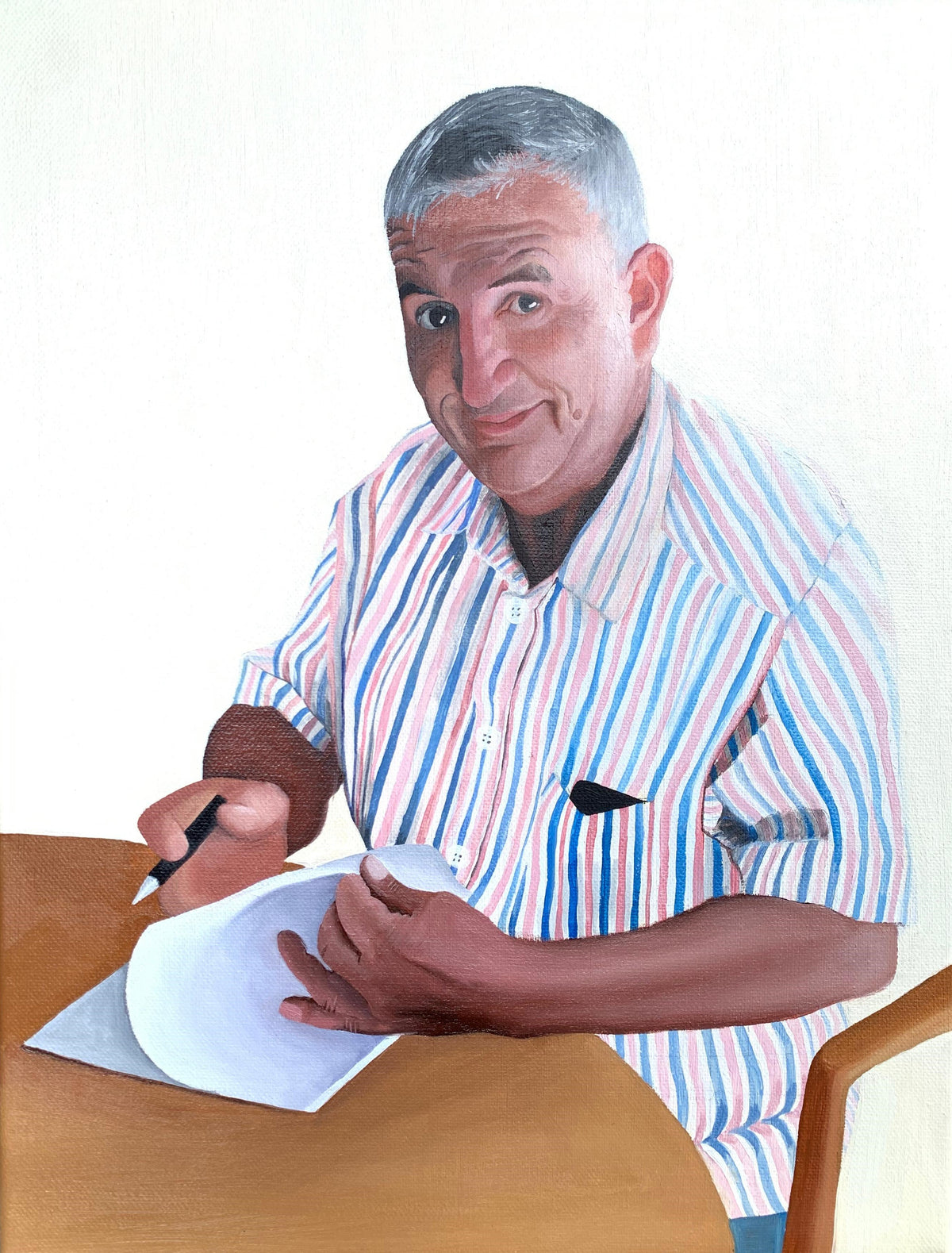 Hand-painted realistic acrylic portrait of a father, custom commission by Filipa Cabecinha.