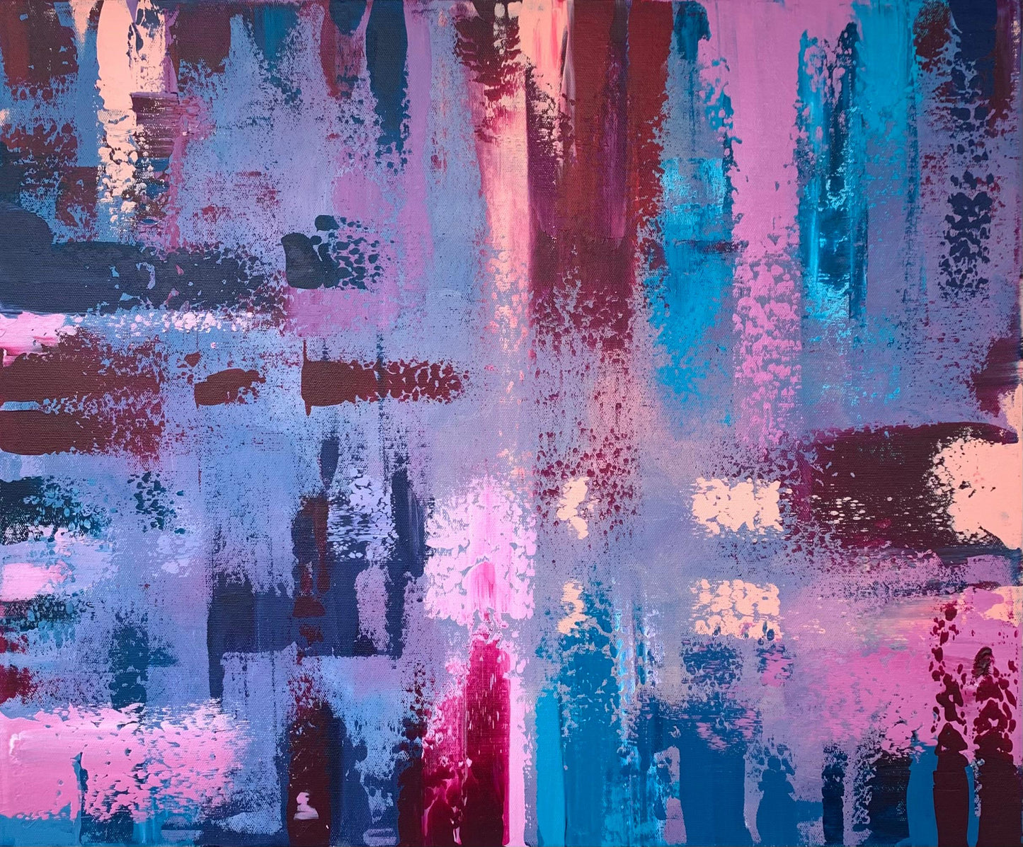 Large abstract blue acrylic painting, textured art for modern living room wall.